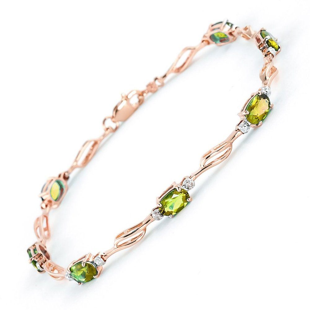 14K. SOLID GOLD BRACELET WITH PERIDOT & DIAMOND